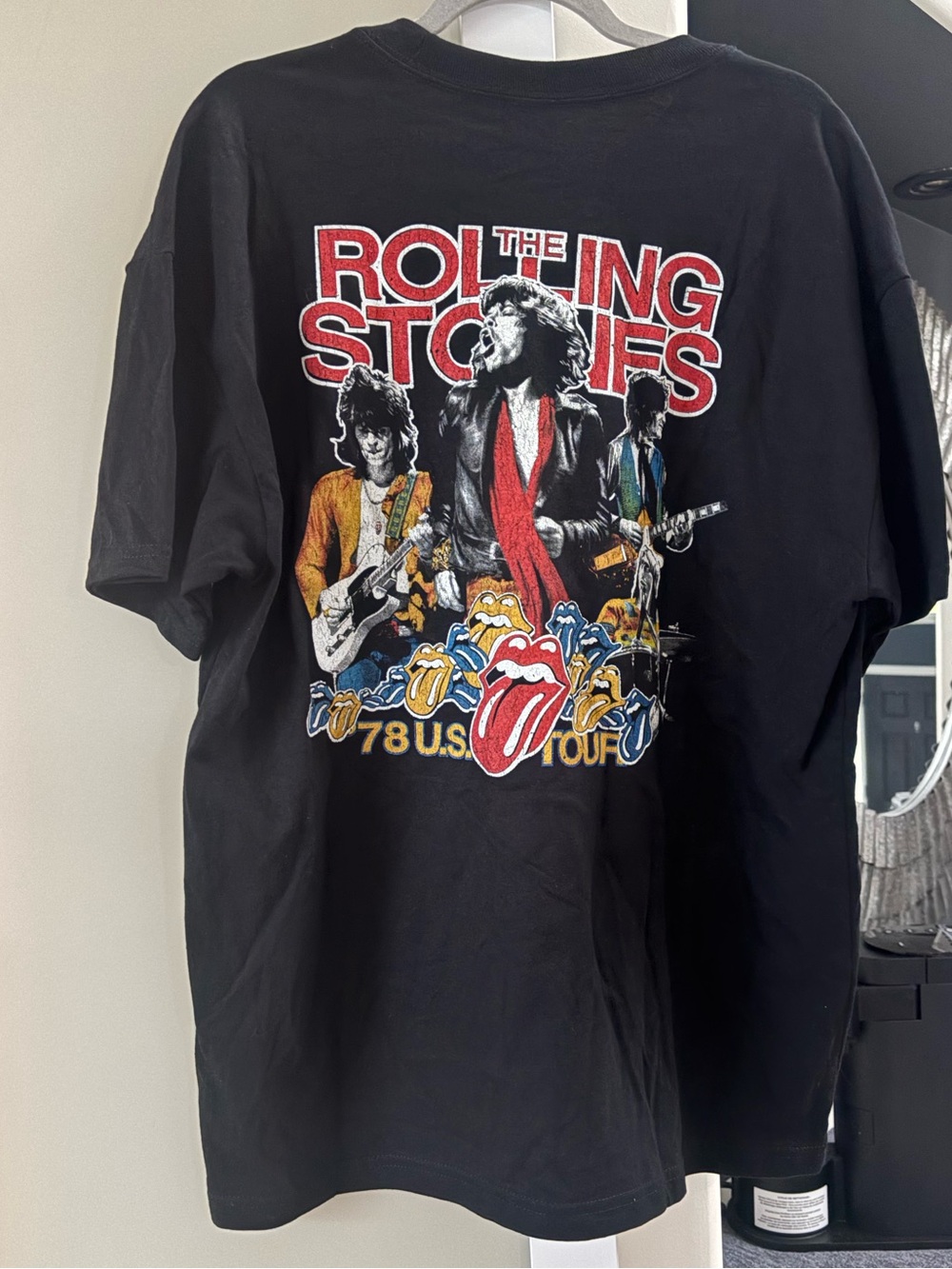 the Rolling Stones Black Graphic Tee with Red Tongue Logo